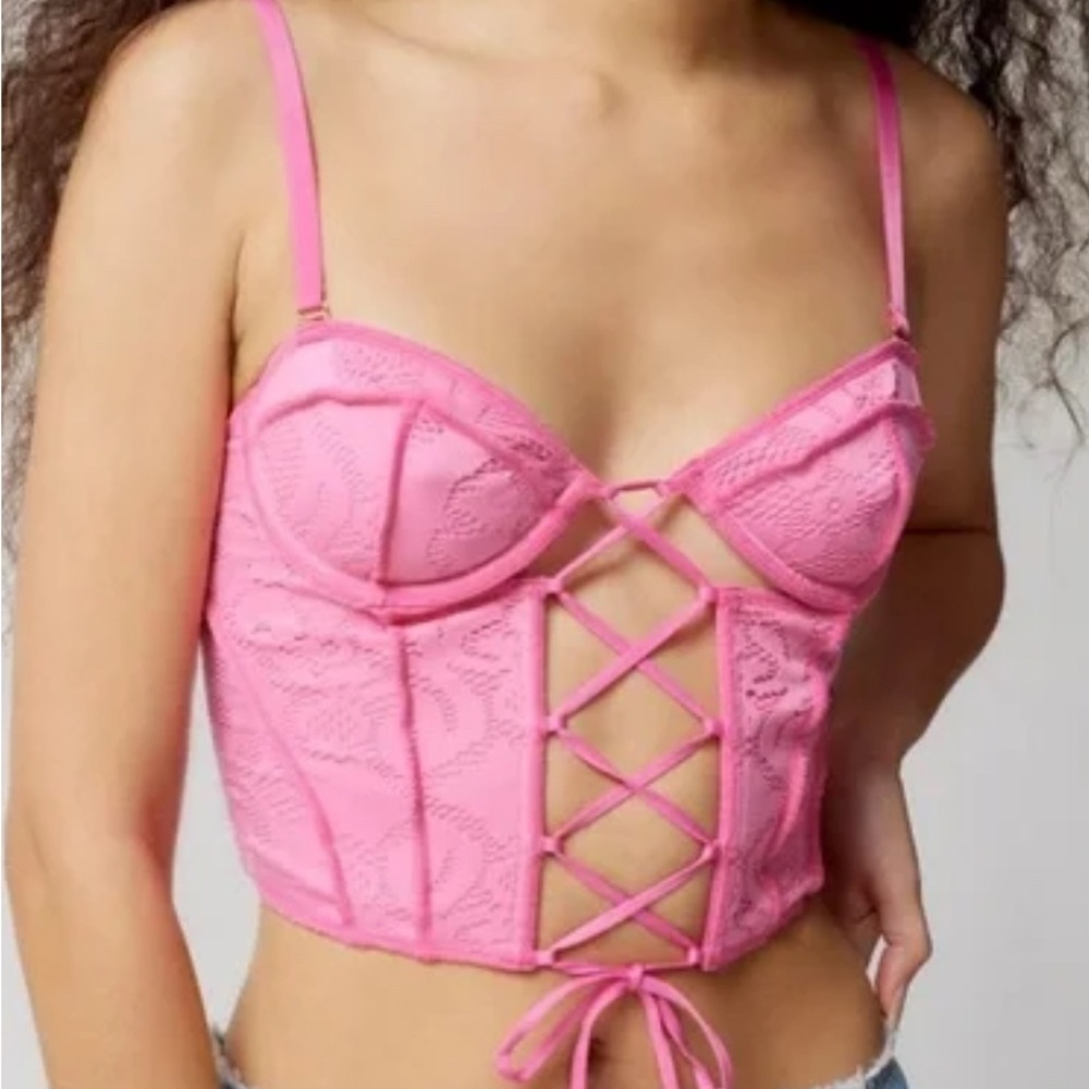 Urban pink lace-Up Bustier Top size small